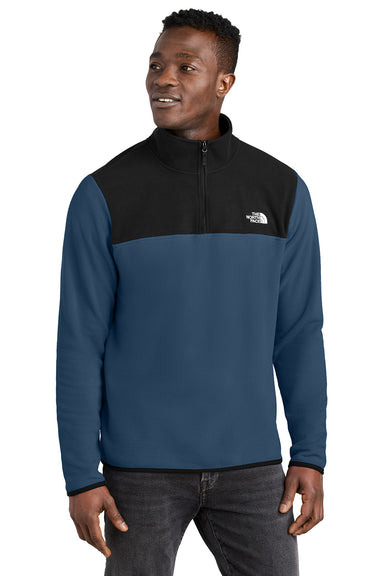 The North Face NF0A7V4L Mens Glacier Fleece 1/4 Zip Jacket Shady Blue/Black Model Front