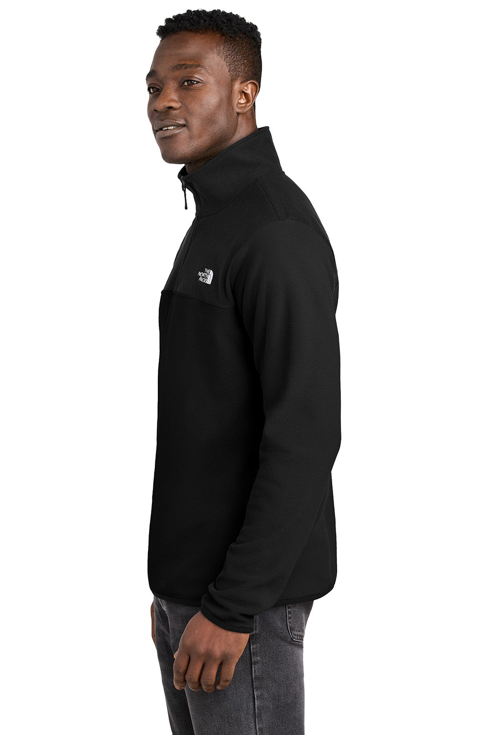 The North Face NF0A7V4L Mens Glacier Fleece 1/4 Zip Jacket Black Model Side