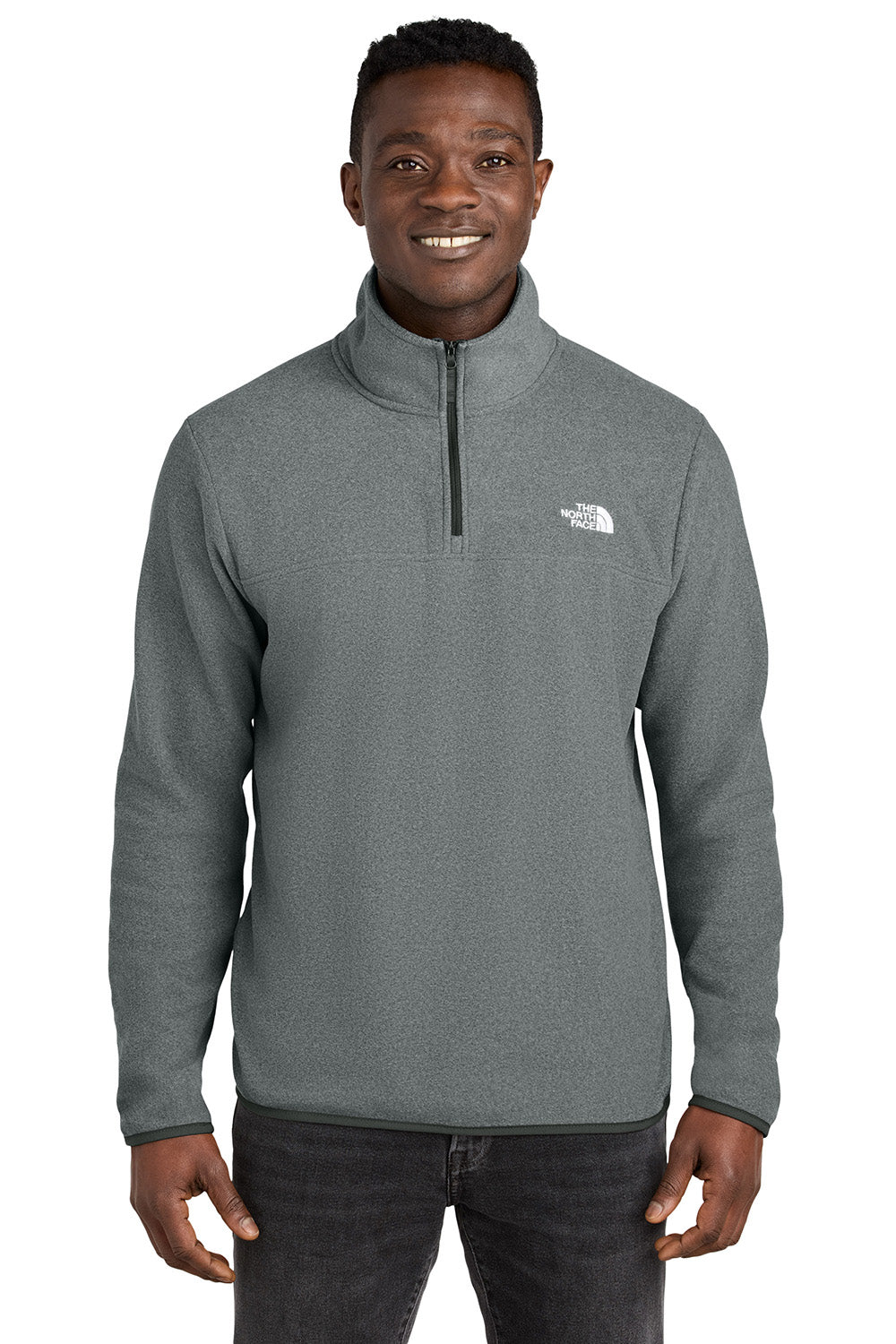 The North Face NF0A7V4L Mens Glacier Fleece 1/4 Zip Jacket Heather Medium Grey Model Back