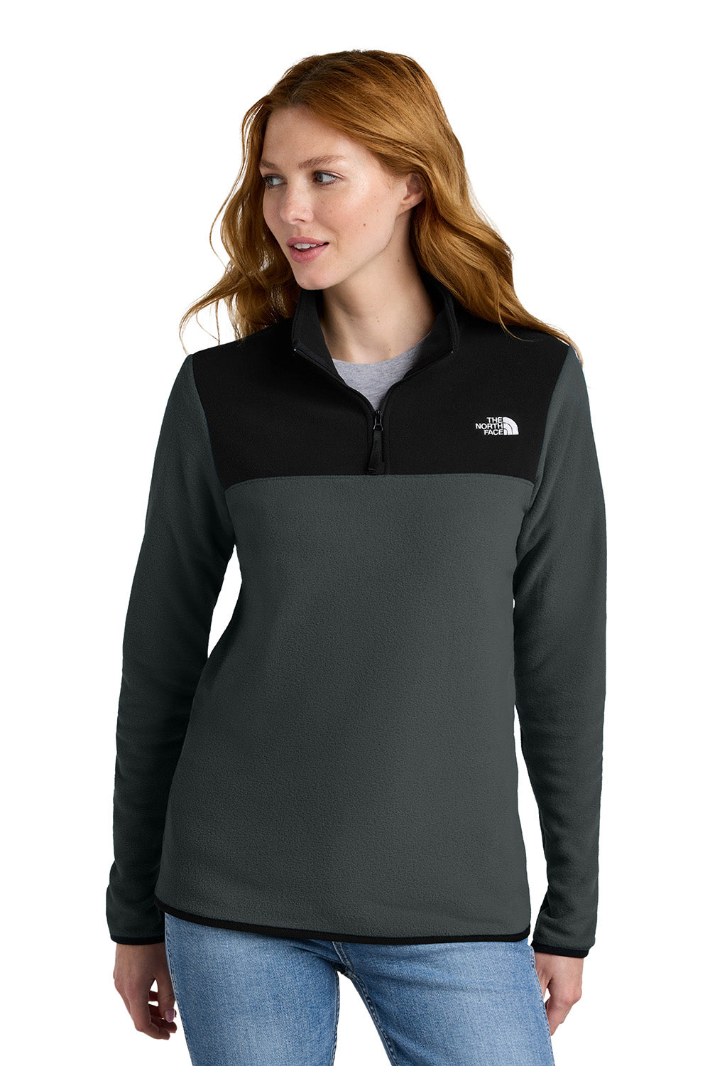 The North Face NF0A7V4M Womens Glacier Fleece 1/4 Zip Jacket Asphalt Grey/Black Model Front