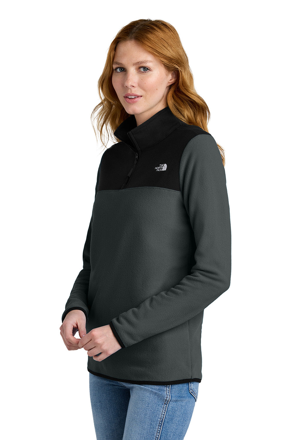 The North Face NF0A7V4M Womens Glacier Fleece 1/4 Zip Jacket Asphalt Grey/Black Model Side