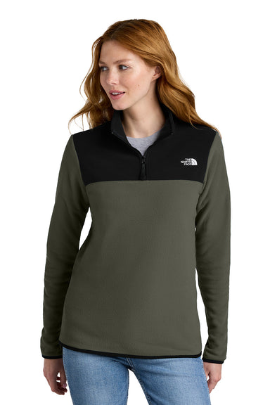 The North Face NF0A7V4M Womens Glacier Fleece 1/4 Zip Jacket New Taupe Green/Black Model Front