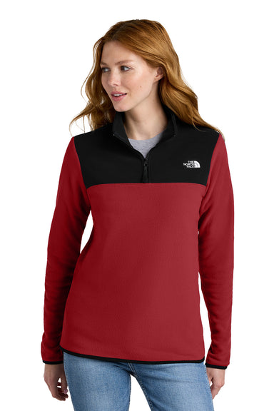 The North Face NF0A7V4M Womens Glacier Fleece 1/4 Zip Jacket Rage Red/Black Model Front