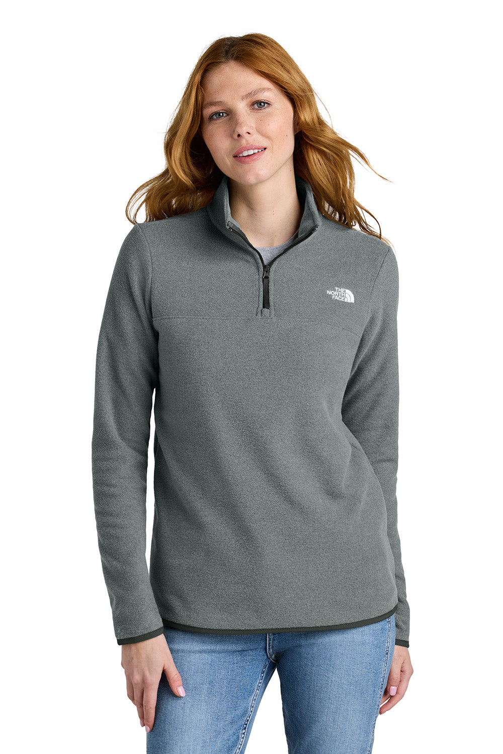 The North Face NF0A7V4M Womens Glacier Fleece 1/4 Zip Jacket Heather Medium Grey Model Front