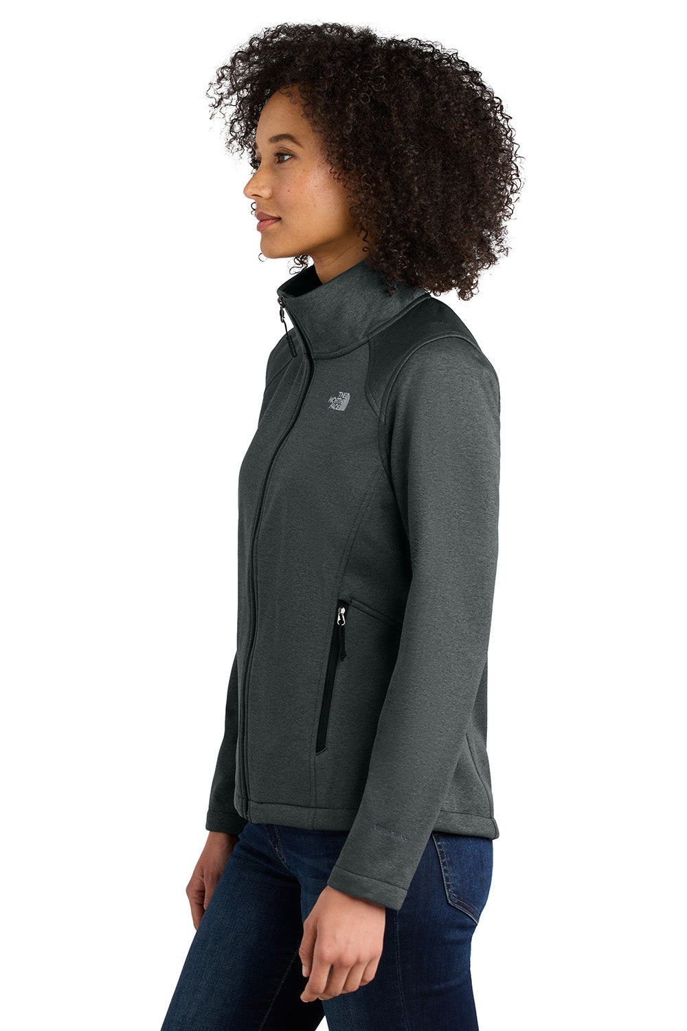 The North Face NF0A88D4 Womens Ridgewall Soft Shell Full Zip Jacket Heather Dark Grey Model Side