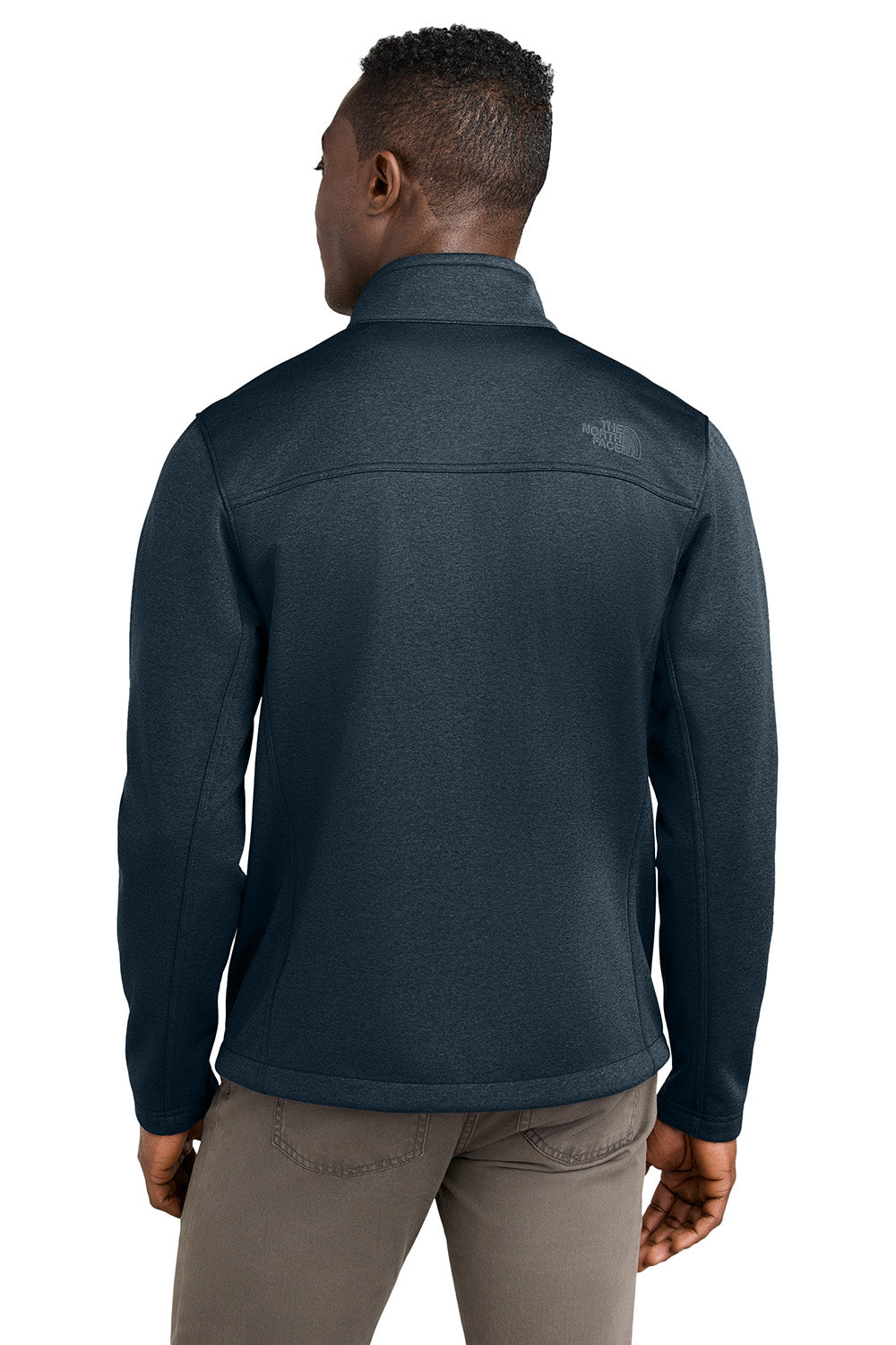 The North Face NF0A88D5 Mens Ridgewall Soft Shell Full Zip Jacket Heather Urban Navy Blue Model Back