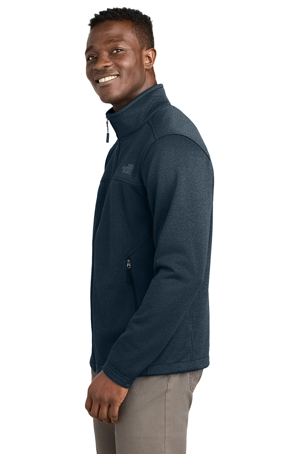 The North Face NF0A88D5 Mens Ridgewall Soft Shell Full Zip Jacket Heather Urban Navy Blue Model Side