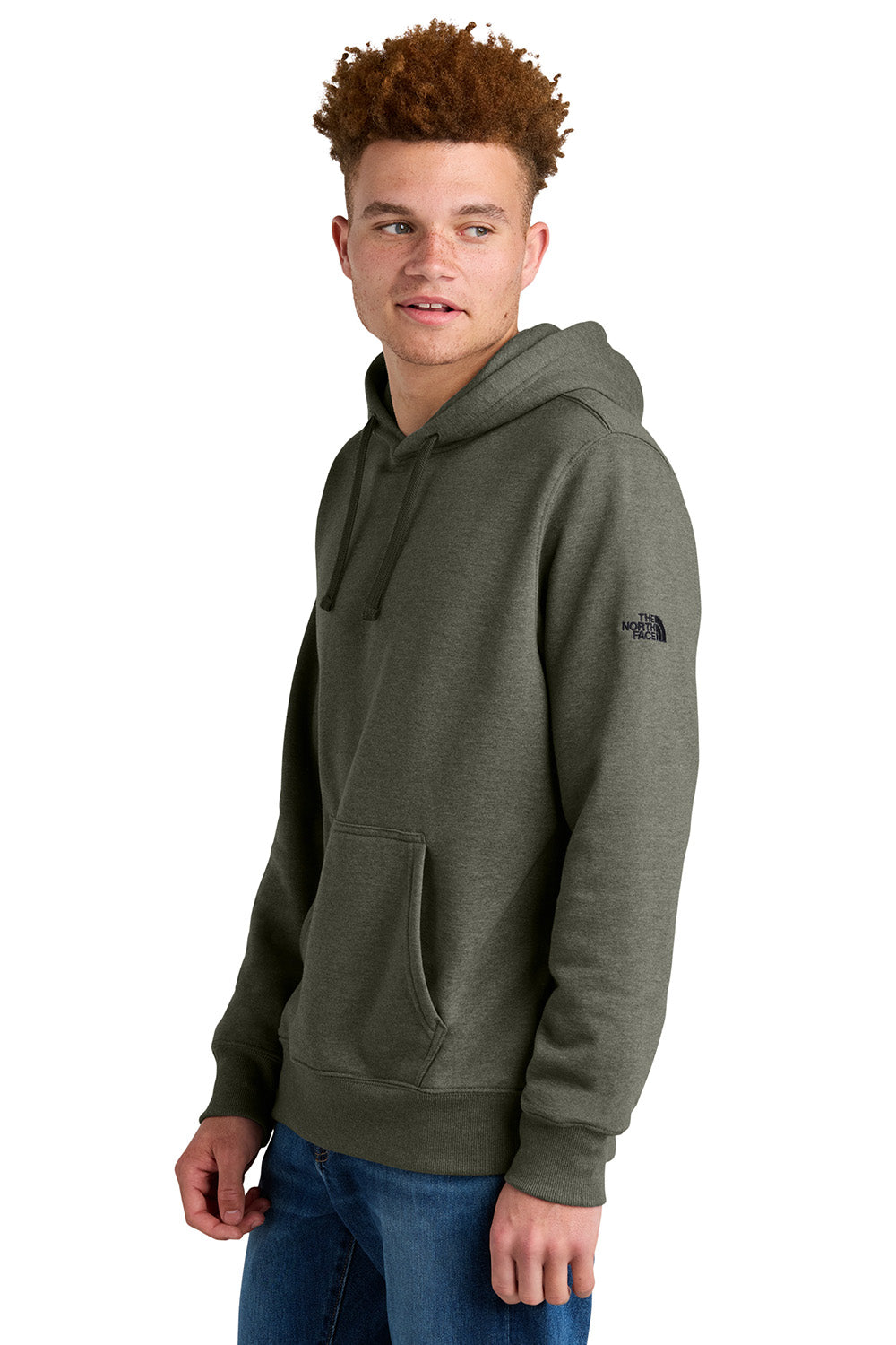 The North Face NF0A8AU0 Mens Hooded Sweatshirt Hoodie Heather New Taupe Green Model Side