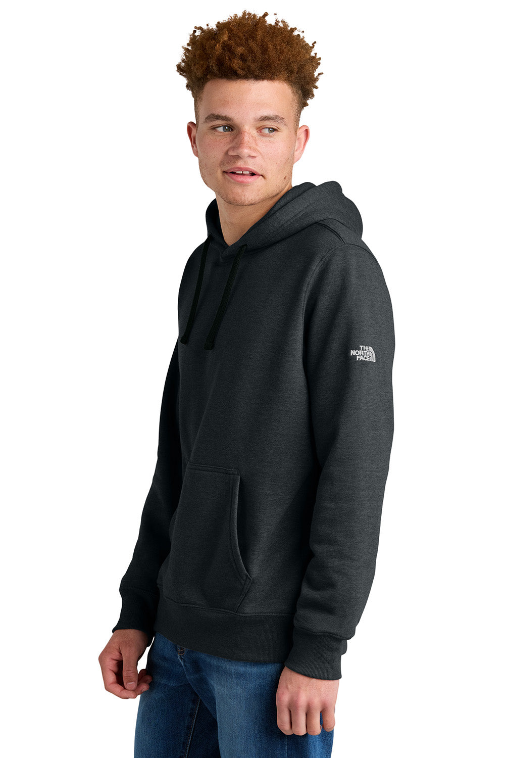 The North Face NF0A8AU0 Mens Hooded Sweatshirt Hoodie Heather Black Model Side