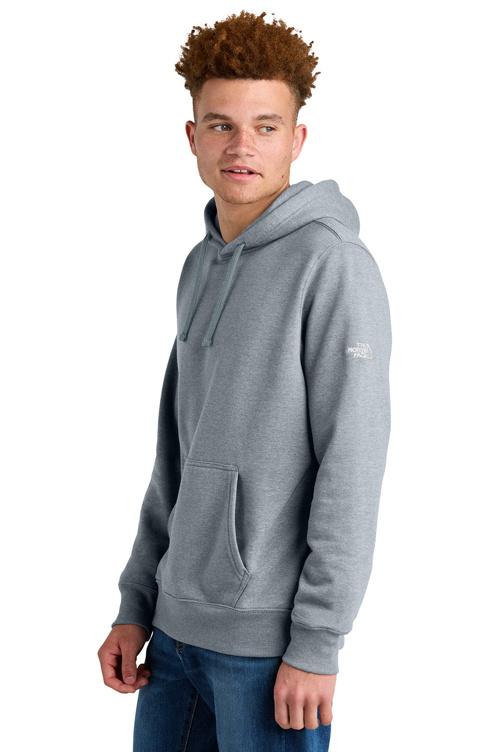 The North Face NF0A8AU0 Mens Hooded Sweatshirt Hoodie Heather Light Grey Model Side