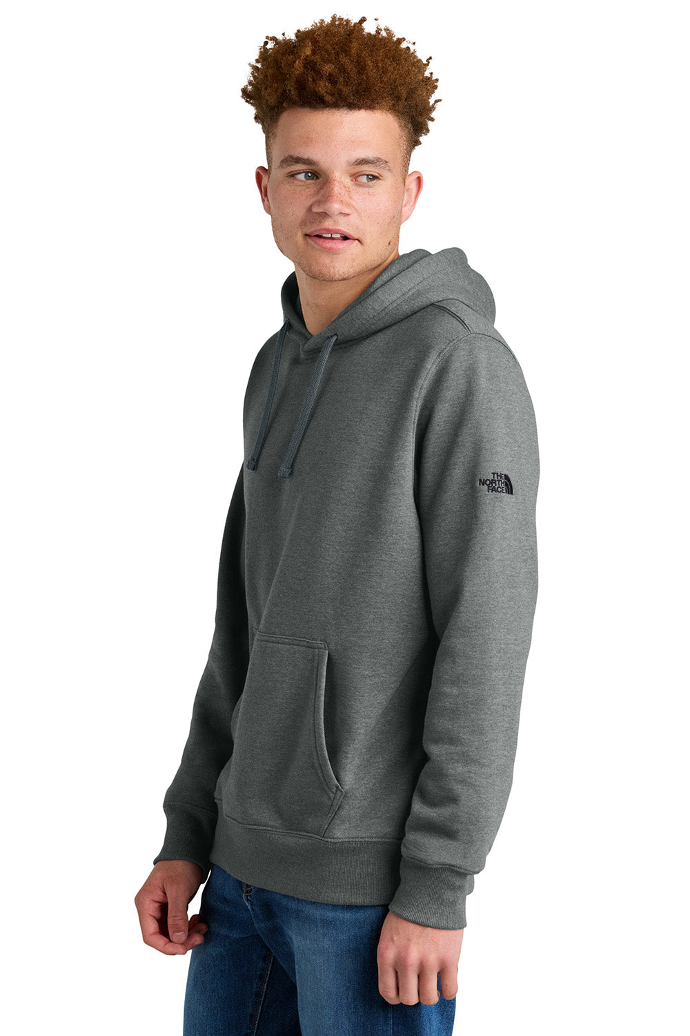 The North Face NF0A8AU0 Mens Hooded Sweatshirt Hoodie Heather Medium Grey Model Side