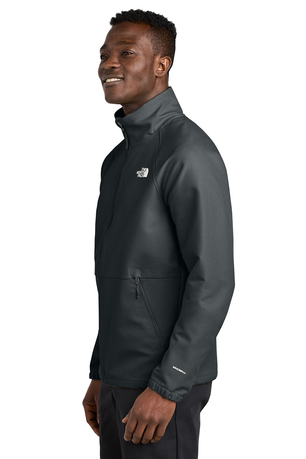 The North Face NF0A8BUD Mens Barr Lake Soft Shell Full Zip Jacket Heahter Dark Asphalt Grey Model Side