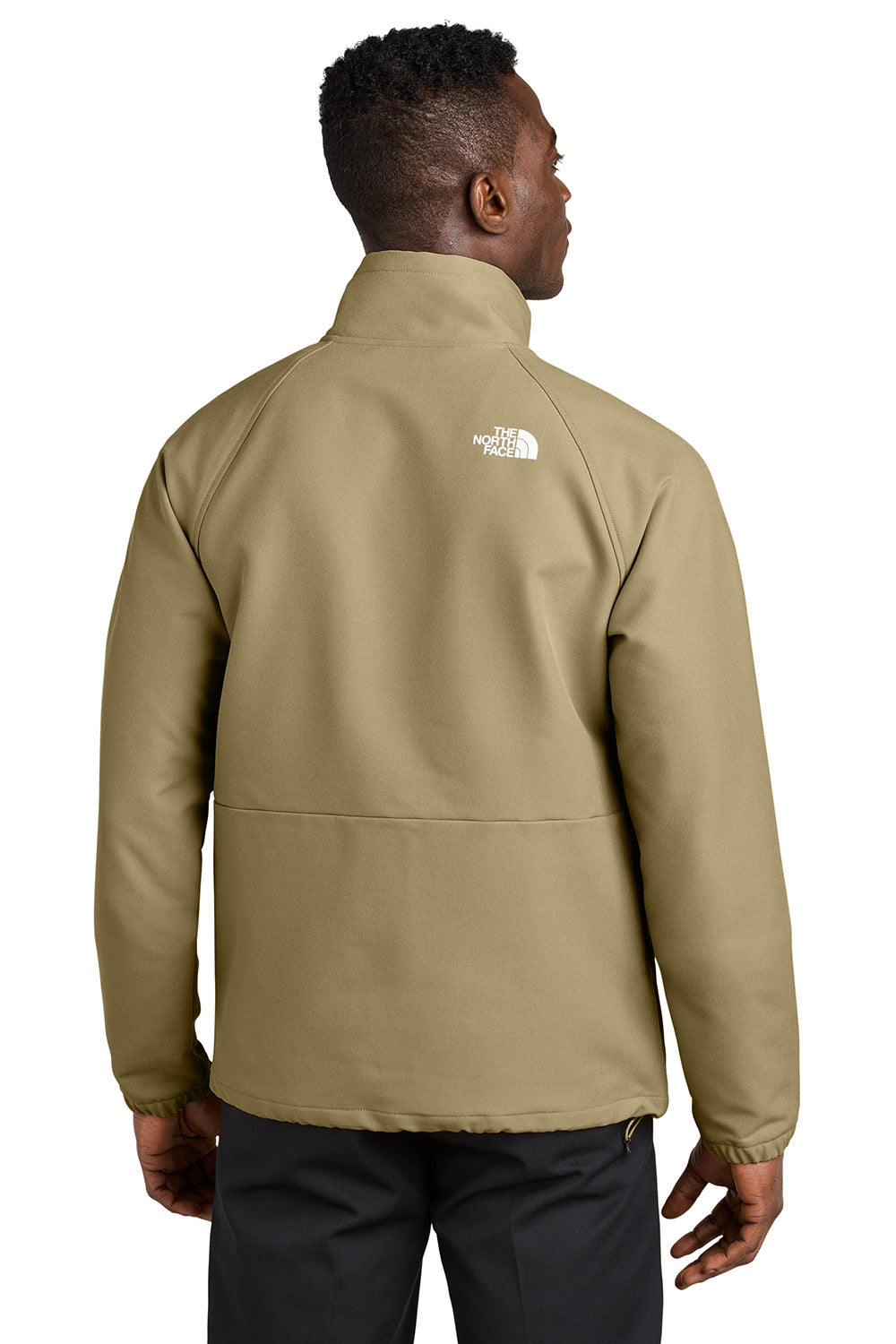 The North Face NF0A8BUD Mens Barr Lake Soft Shell Full Zip Jacket Heather Dark Khaki Stone Model Back