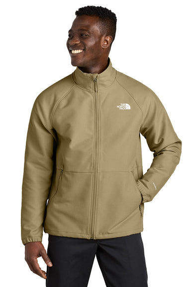 The North Face NF0A8BUD Mens Barr Lake Soft Shell Full Zip Jacket Heather Dark Khaki Stone Model Front