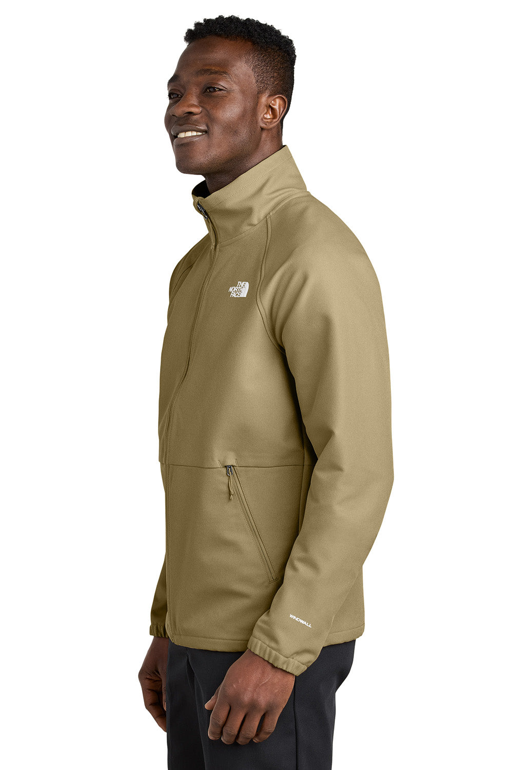 The North Face NF0A8BUD Mens Barr Lake Soft Shell Full Zip Jacket Heather Dark Khaki Stone Model Side