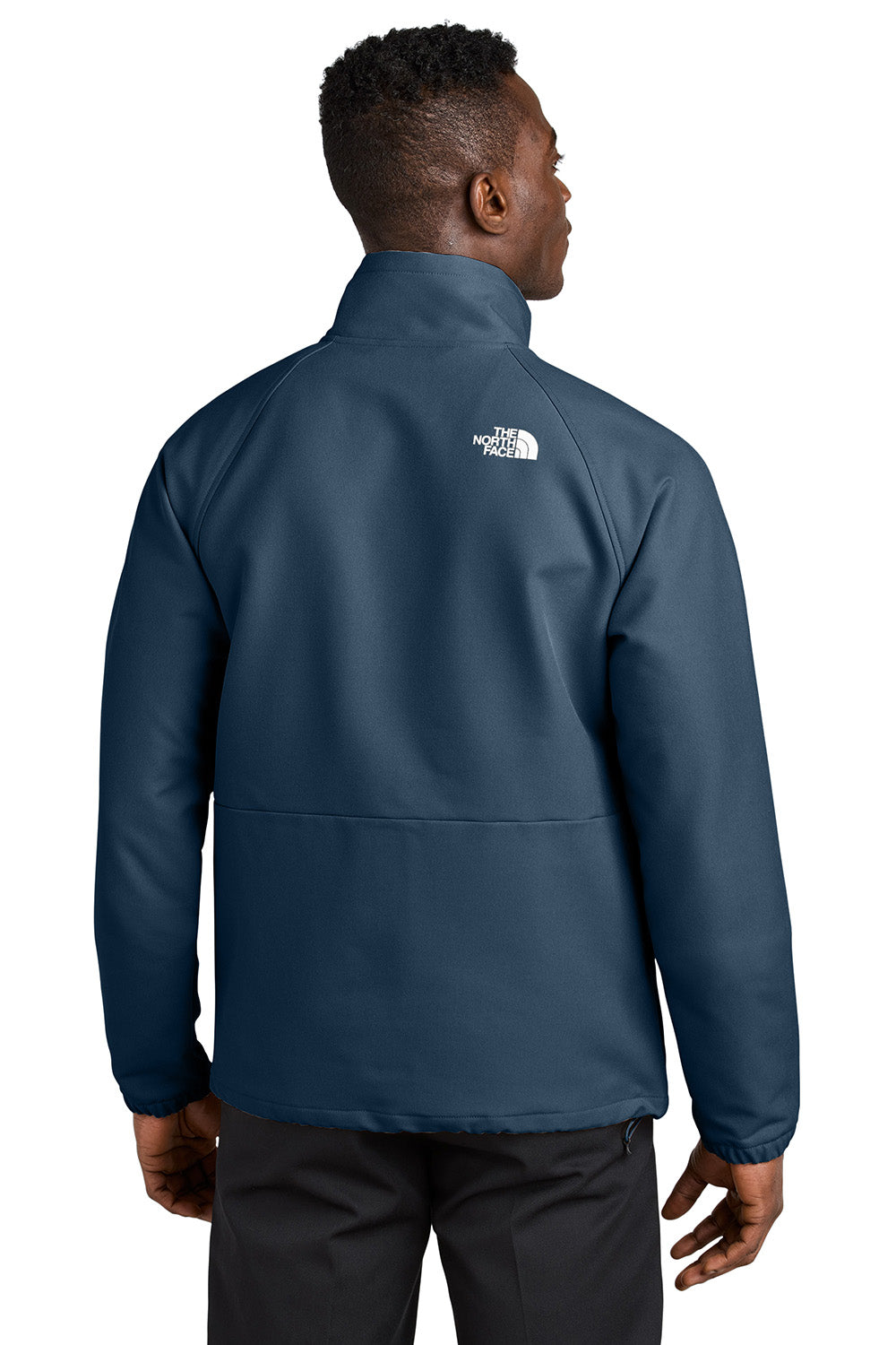 The North Face NF0A8BUD Mens Barr Lake Soft Shell Full Zip Jacket Heather Dark Shady Blue Model Back