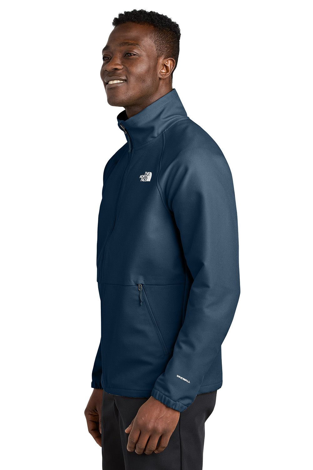 The North Face NF0A8BUD Mens Barr Lake Soft Shell Full Zip Jacket Heather Dark Shady Blue Model Side