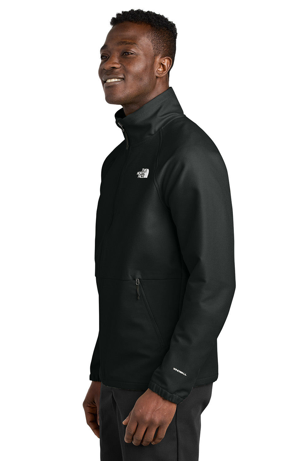 The North Face NF0A8BUD Mens Barr Lake Soft Shell Full Zip Jacket Heather Black Model Side