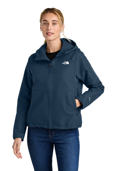 The North Face NF0A8BUE Womens Barr Lake Soft Shell Full Zip Hooded Jacket Heather Dark Shady Blue Model Front