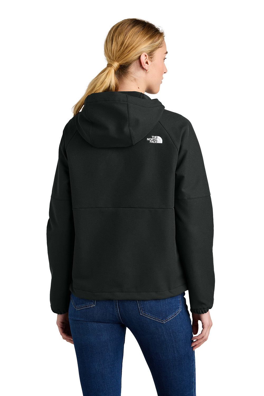 The North Face NF0A8BUE Womens Barr Lake Soft Shell Full Zip Hooded Jacket Heather Black Model Back