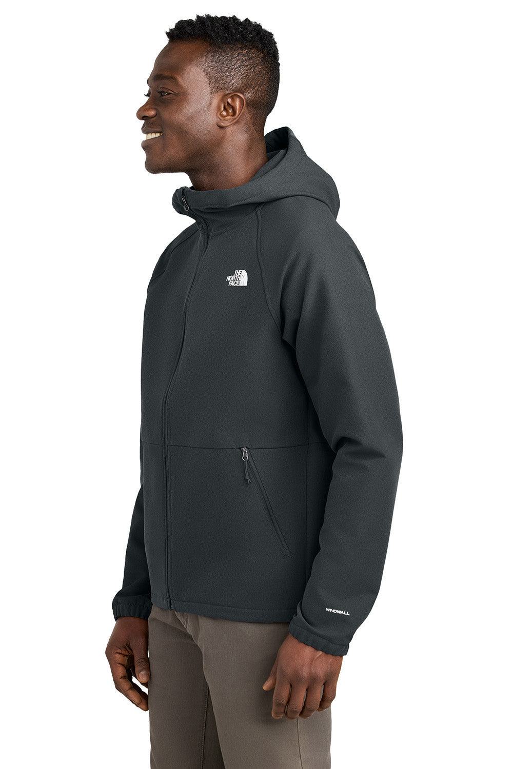 The North Face NF0A8BUF Womens Barr Lake Soft Shell Full Zip Hooded Jacket Heahter Dark Asphalt Grey Model Side