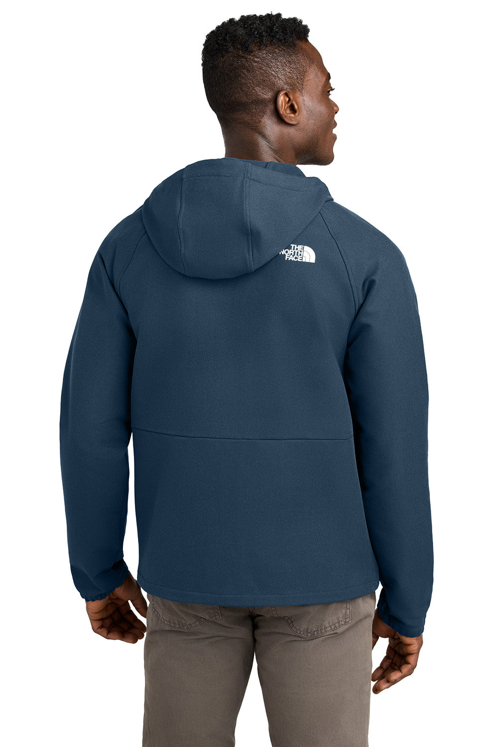 The North Face NF0A8BUF Womens Barr Lake Soft Shell Full Zip Hooded Jacket Heather Dark Shady Blue Model Back