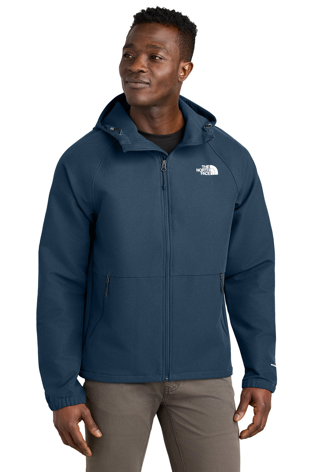 The North Face NF0A8BUF Womens Barr Lake Soft Shell Full Zip Hooded Jacket Heather Dark Shady Blue Model Front