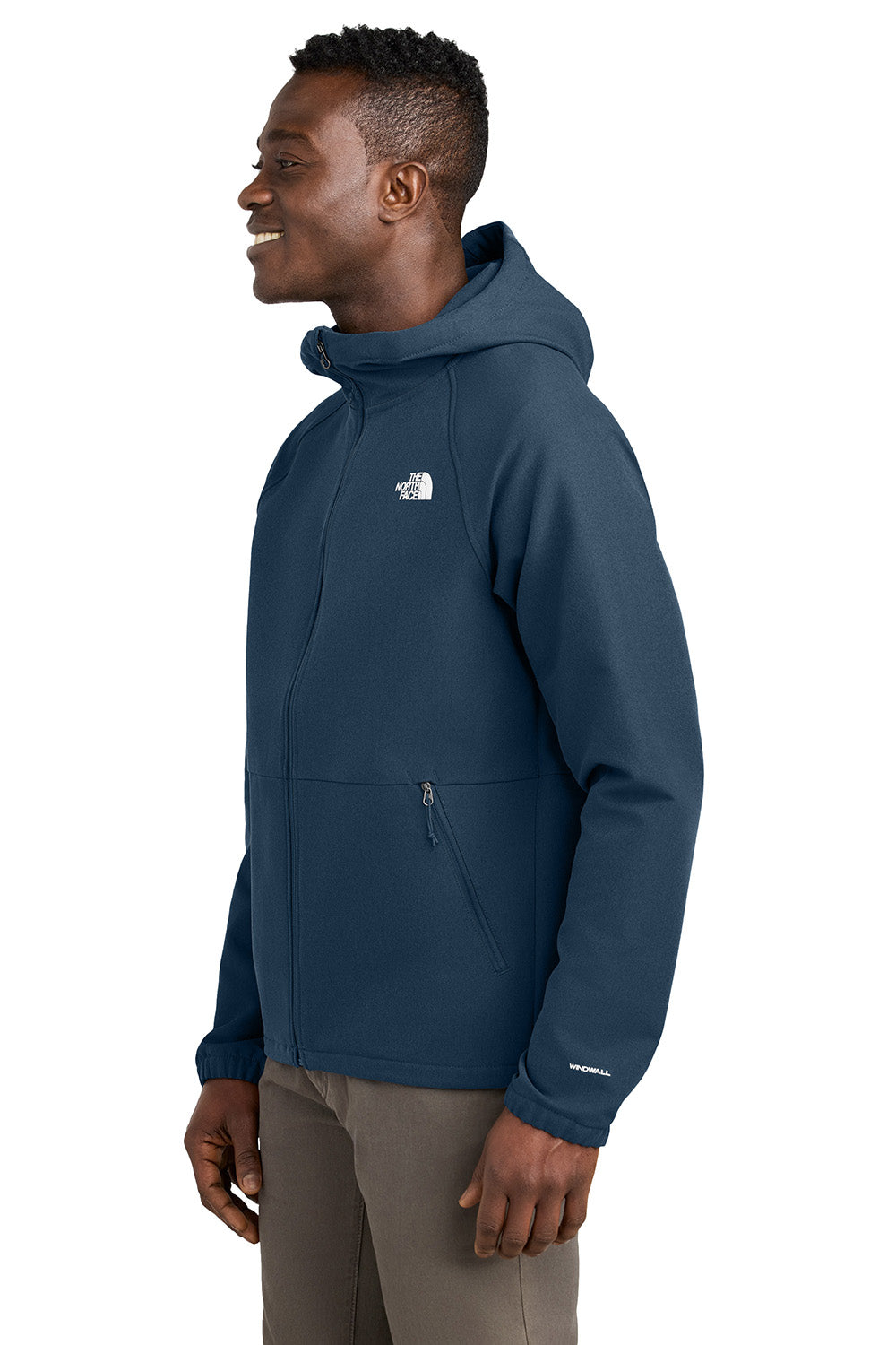 The North Face NF0A8BUF Womens Barr Lake Soft Shell Full Zip Hooded Jacket Heather Dark Shady Blue Model Side