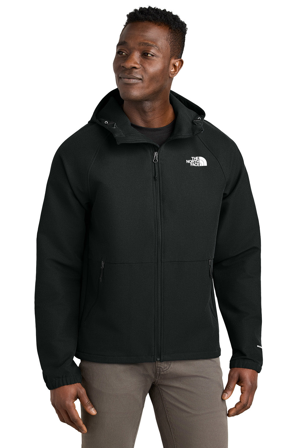 The North Face NF0A8BUF Womens Barr Lake Soft Shell Full Zip Hooded Jacket Heather Black Model Front