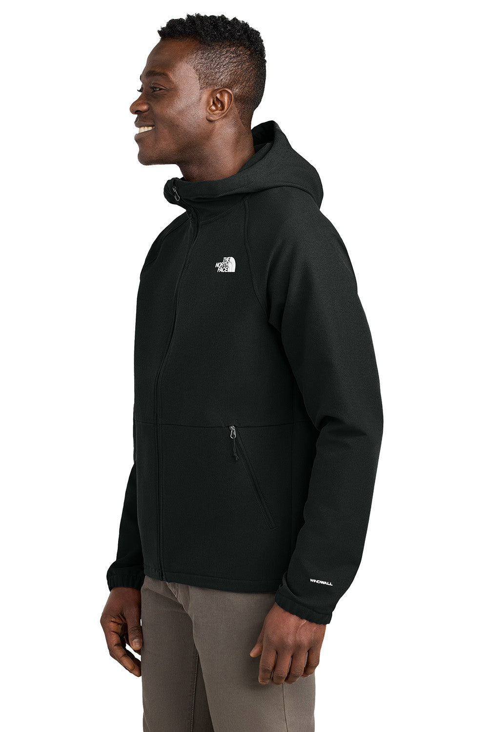 The North Face NF0A8BUF Womens Barr Lake Soft Shell Full Zip Hooded Jacket Heather Black Model Side