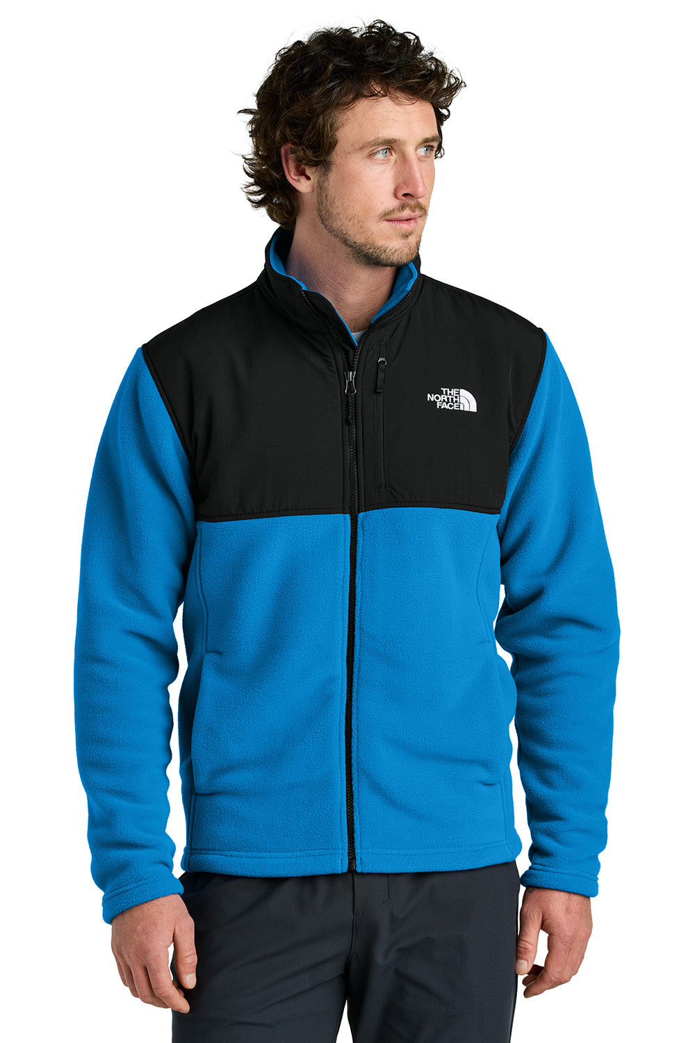 The North Face NF0A8BUQ Mens Highest Peak Fleece Full Zip Jacket Hero Blue/Black Model Front