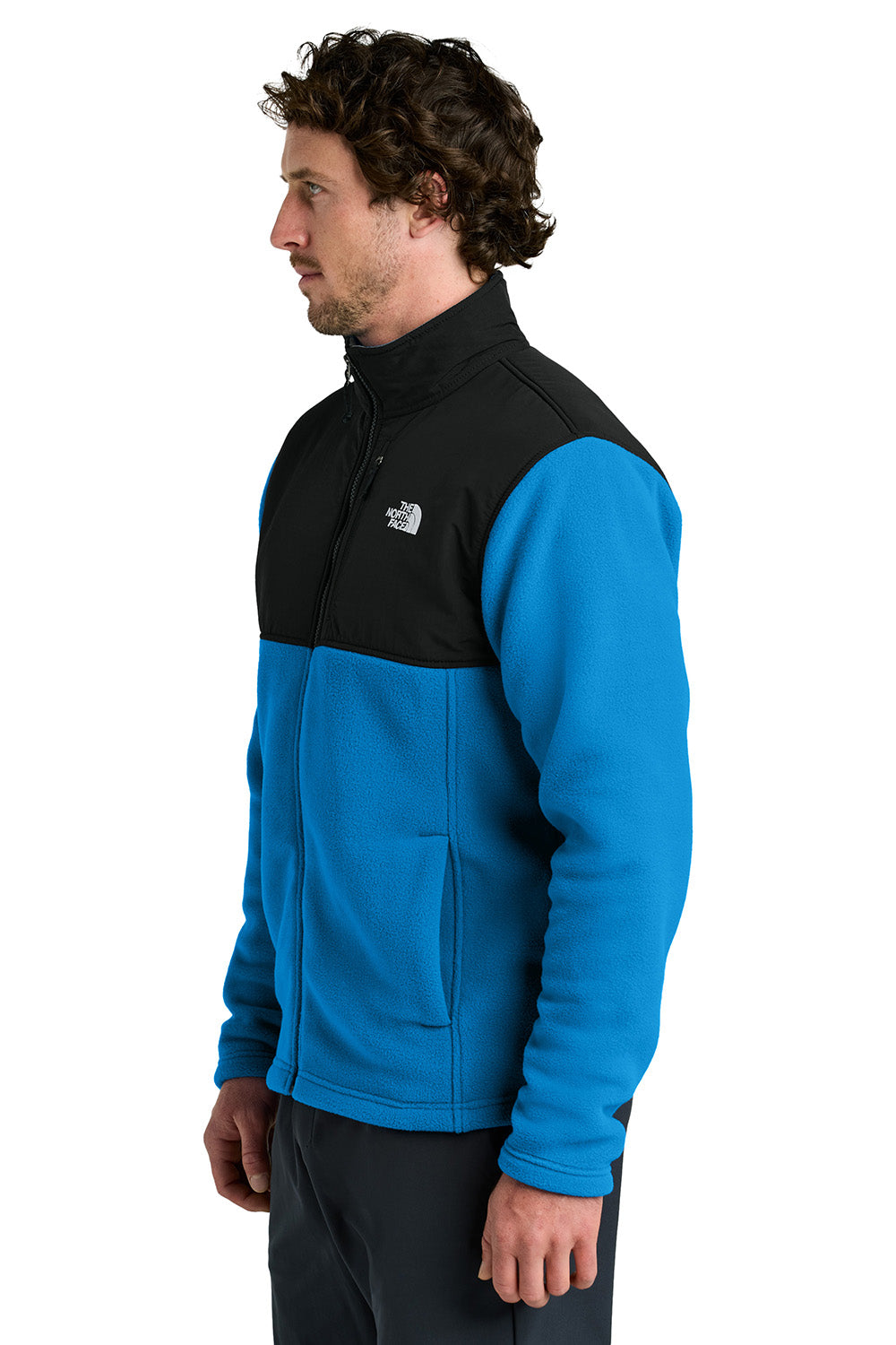 The North Face NF0A8BUQ Mens Highest Peak Fleece Full Zip Jacket Hero Blue/Black Model Side