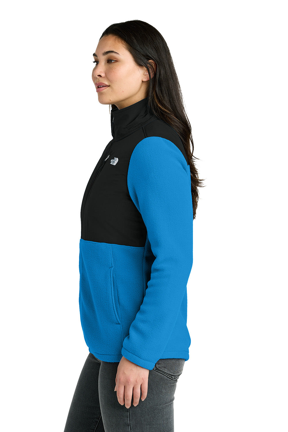 The North Face NF0A8BUR Womens Highest Peak Fleece Full Zip Jacket Hero Blue/Black Model Side