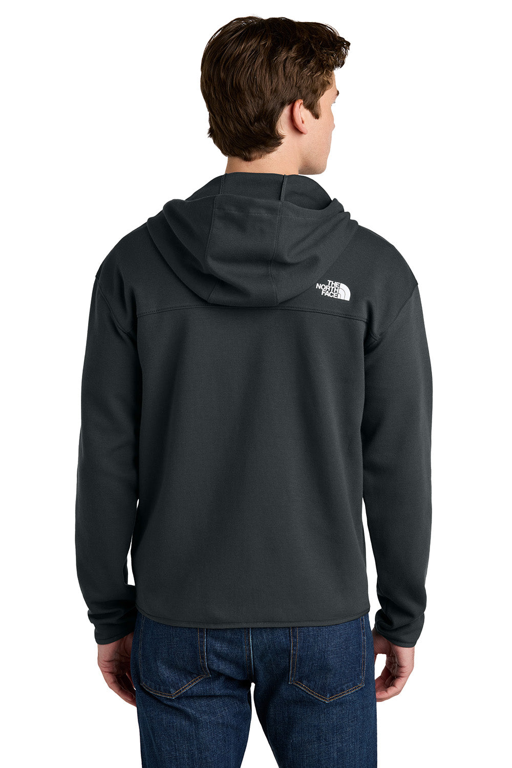 The North Face NF0A8BUS Mens Double Knit Full Zip Hooded Sweatshirt Hoodie Asphalt Grey Model Back