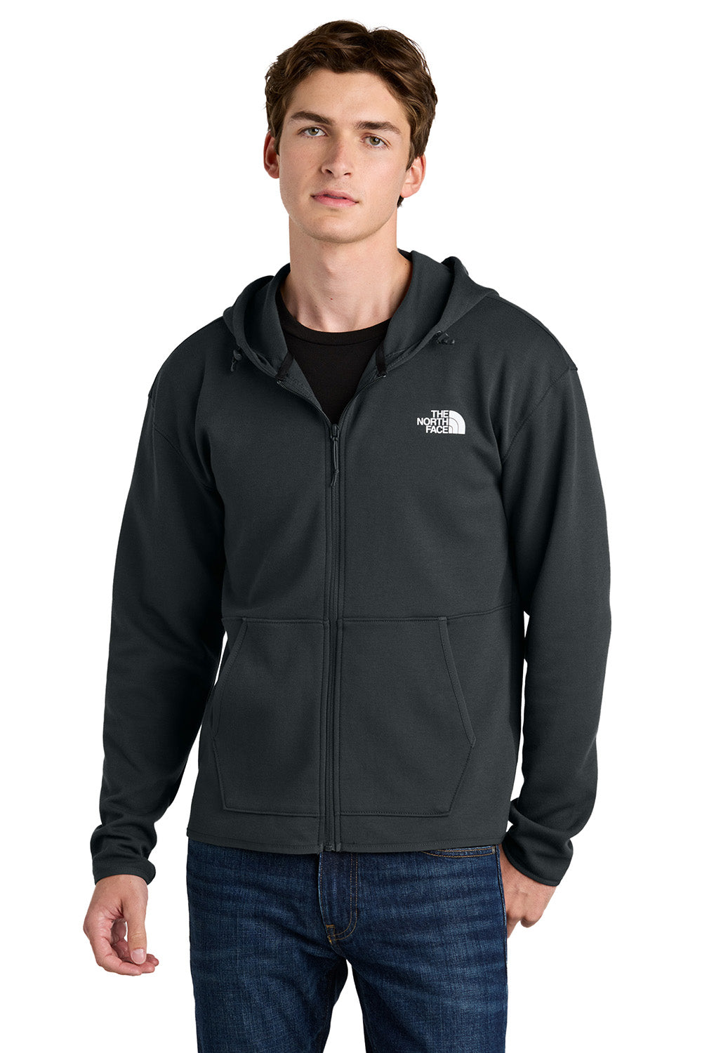 The North Face NF0A8BUS Mens Double Knit Full Zip Hooded Sweatshirt Hoodie Asphalt Grey Model Front