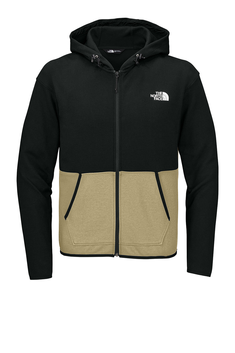 The North Face NF0A8BUS Mens Double Knit Full Zip Hooded Sweatshirt Hoodie Khaki Stone/Black Flat Front