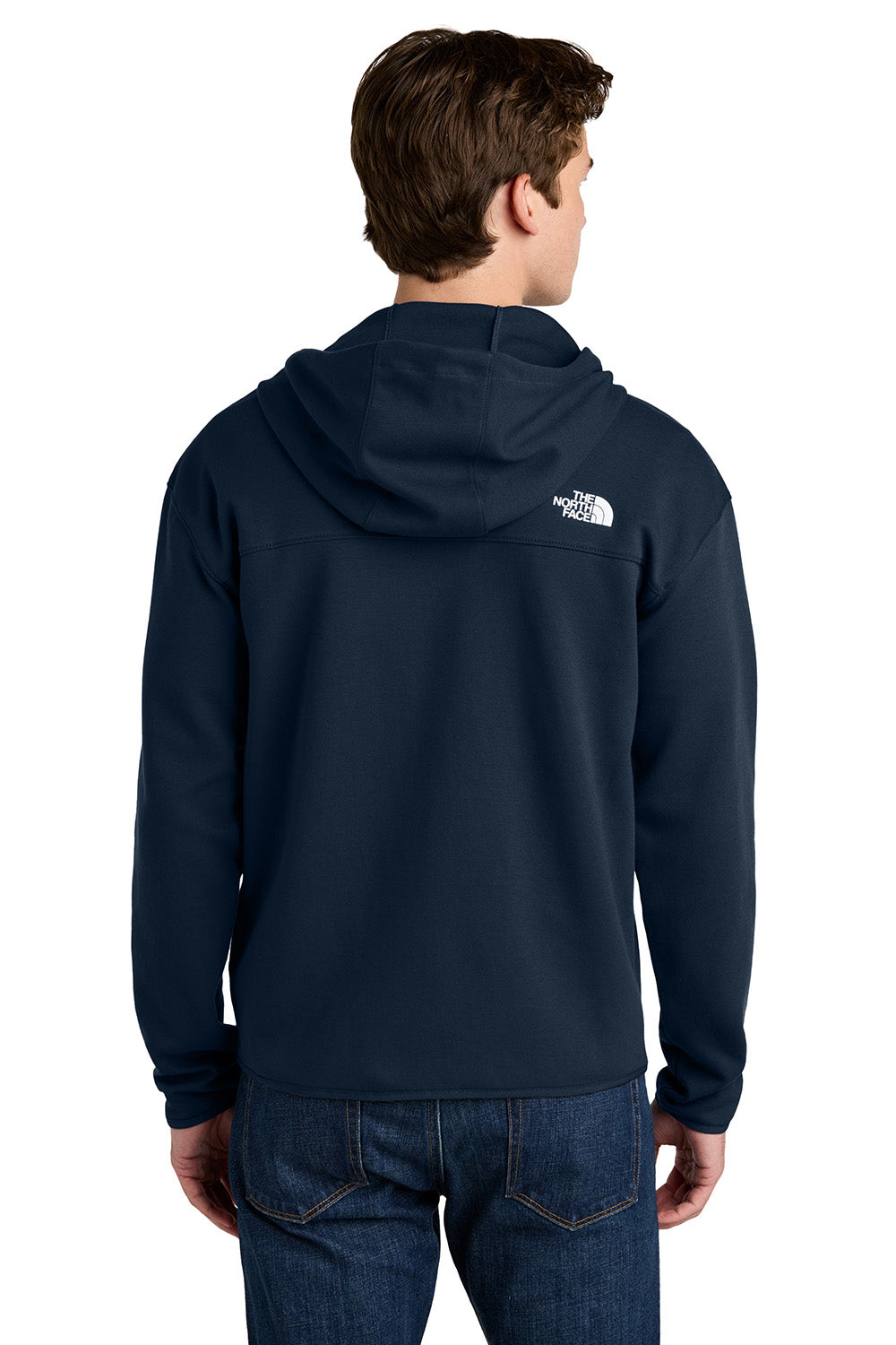 The North Face NF0A8BUS Mens Double Knit Full Zip Hooded Sweatshirt Hoodie Summit Navy Blue Model Back