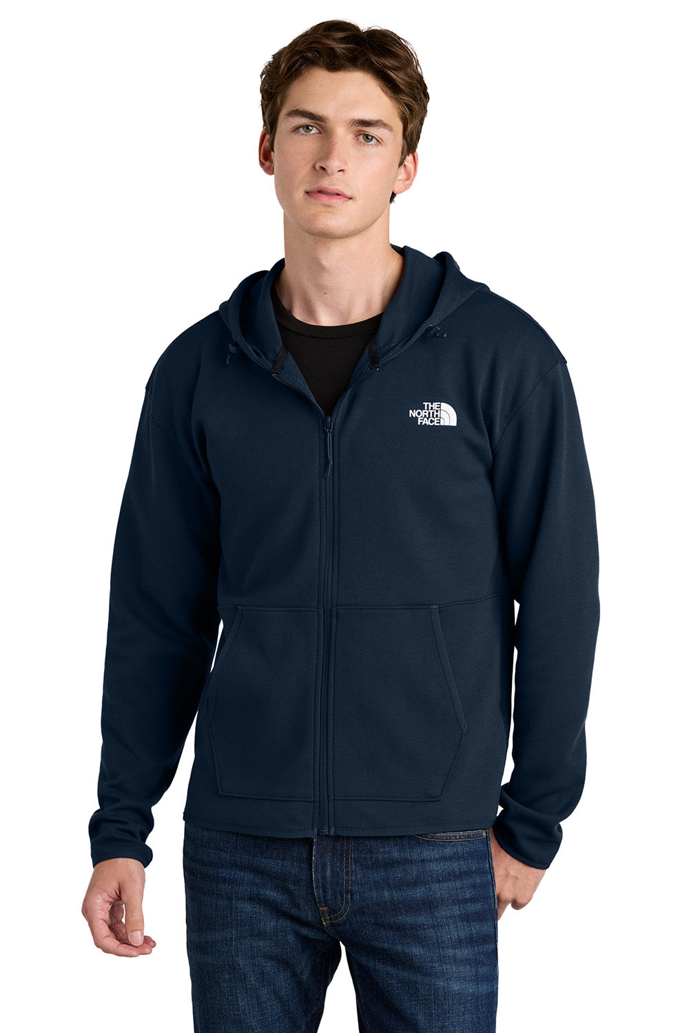 The North Face NF0A8BUS Mens Double Knit Full Zip Hooded Sweatshirt Hoodie Summit Navy Blue Model Front