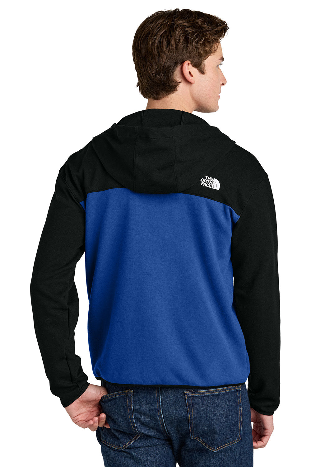 The North Face NF0A8BUS Mens Double Knit Full Zip Hooded Sweatshirt Hoodie Blue/Black Model Back