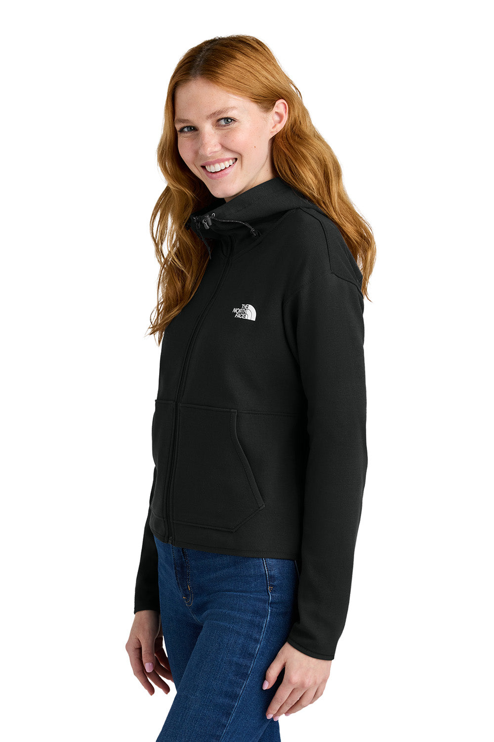 The North Face NF0A8BUT Mens Double Knit Full Zip Hooded Sweatshirt Hoodie Black Model Side