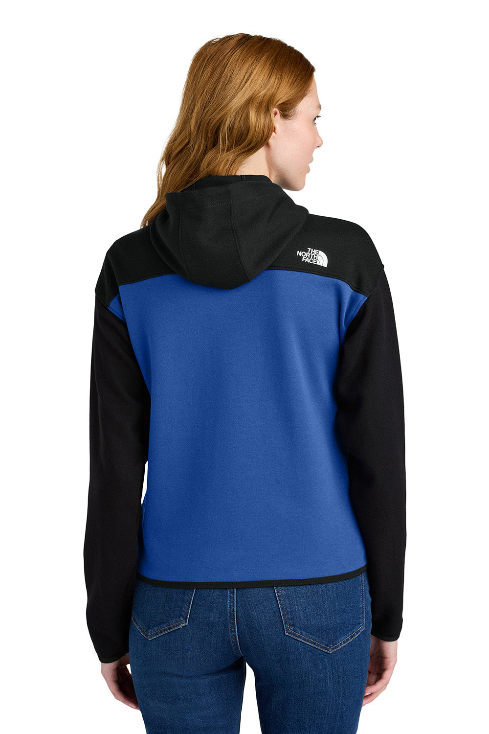 The North Face NF0A8BUT Mens Double Knit Full Zip Hooded Sweatshirt Hoodie Blue/Black Model Back