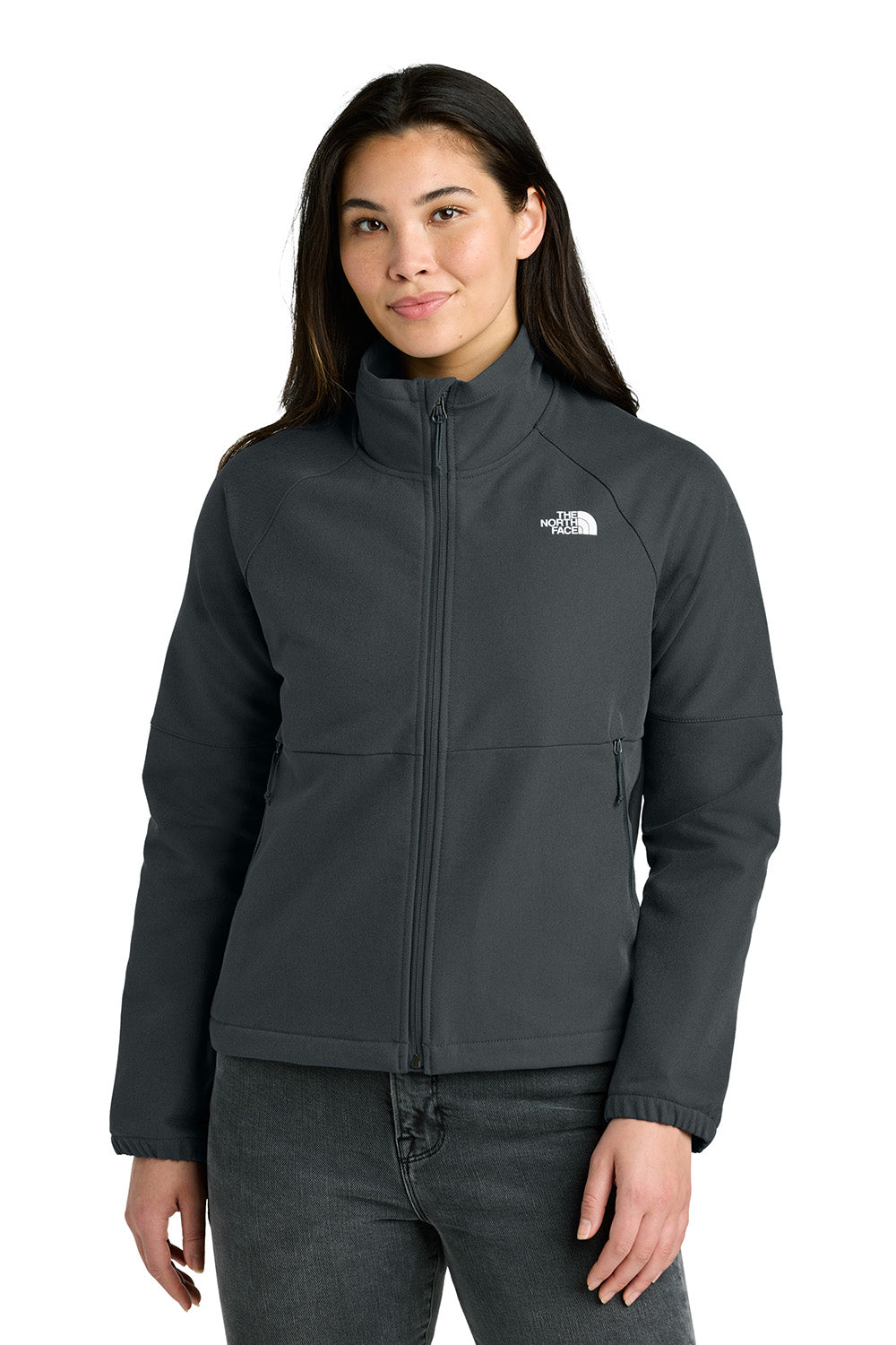 The North Face NF0A8C5C Womens Barr Lake Soft Shell Full Zip Jacket Heahter Dark Asphalt Grey Model Front