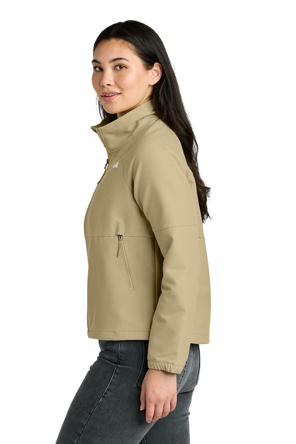 The North Face NF0A8C5C Womens Barr Lake Soft Shell Full Zip Jacket Heather Dark Khaki Stone Model Side