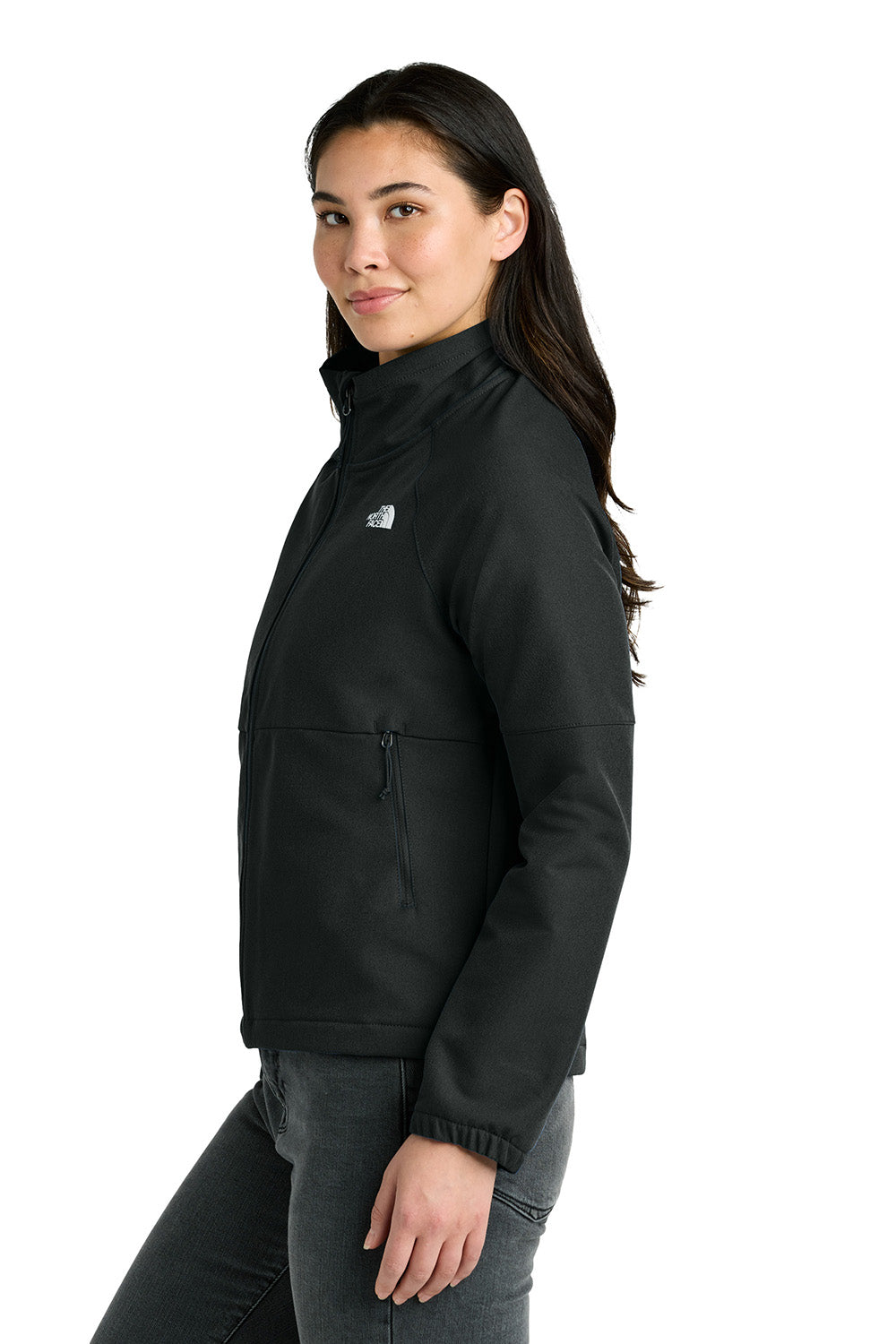 The North Face NF0A8C5C Womens Barr Lake Soft Shell Full Zip Jacket Heather Black Model Side