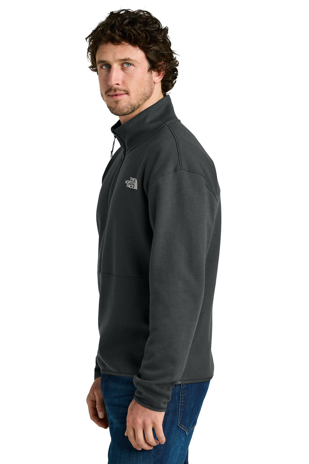 The North Face NF0A8C5G Mens Double Knit 1/4 Zip Fleece Jacket Asphalt Grey Model Side