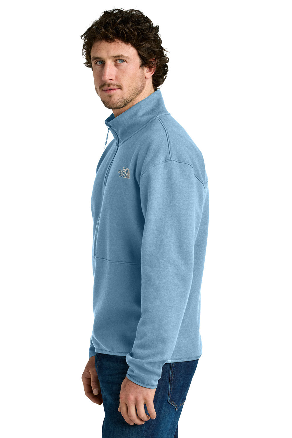 The North Face NF0A8C5G Mens Double Knit 1/4 Zip Fleece Jacket Steel Blue Model Side