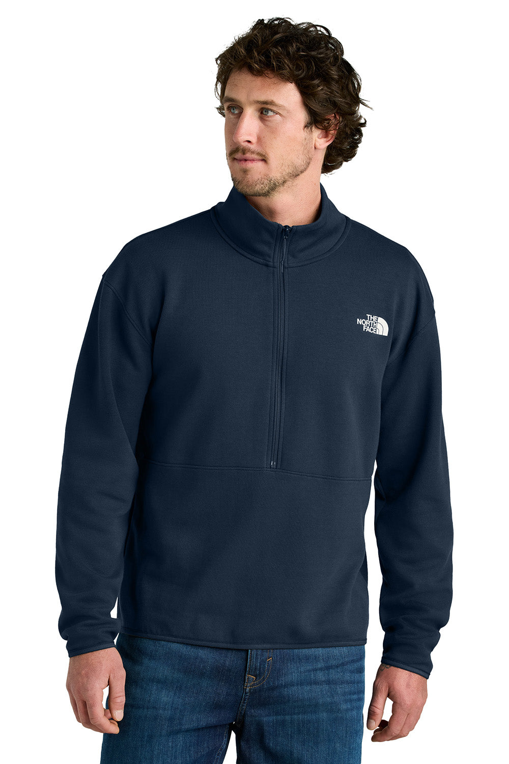 The North Face NF0A8C5G Mens Double Knit 1/4 Zip Fleece Jacket Summit Navy Blue Model Front