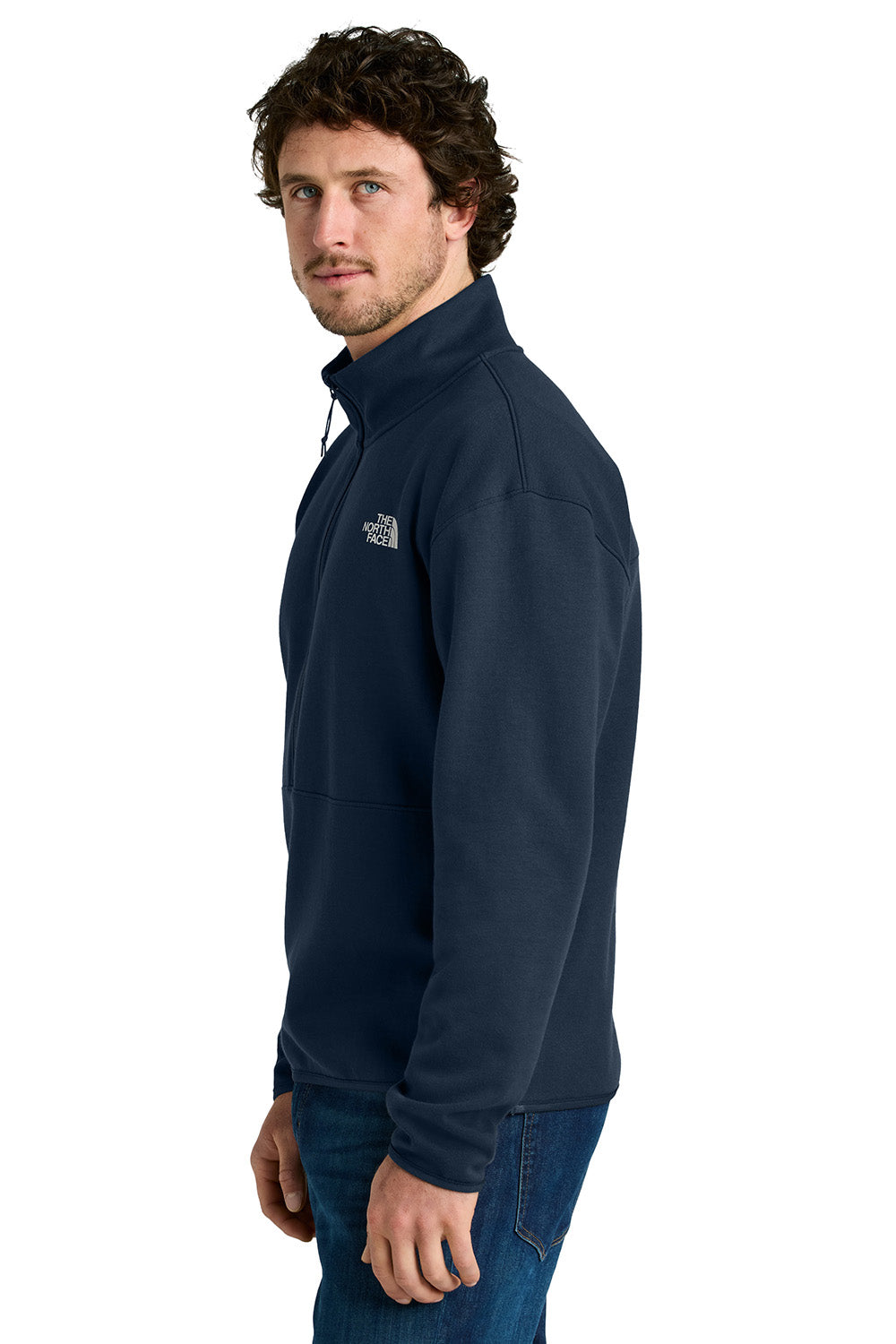 The North Face NF0A8C5G Mens Double Knit 1/4 Zip Fleece Jacket Summit Navy Blue Model Side