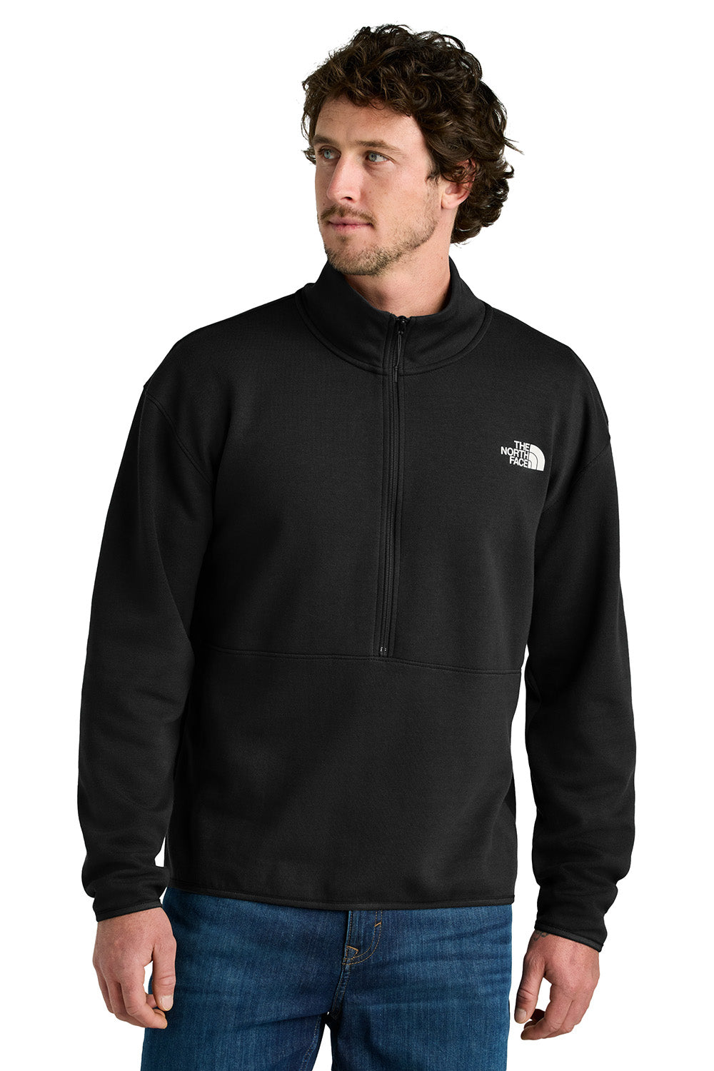 The North Face NF0A8C5G Mens Double Knit 1/4 Zip Fleece Jacket Black Model Front