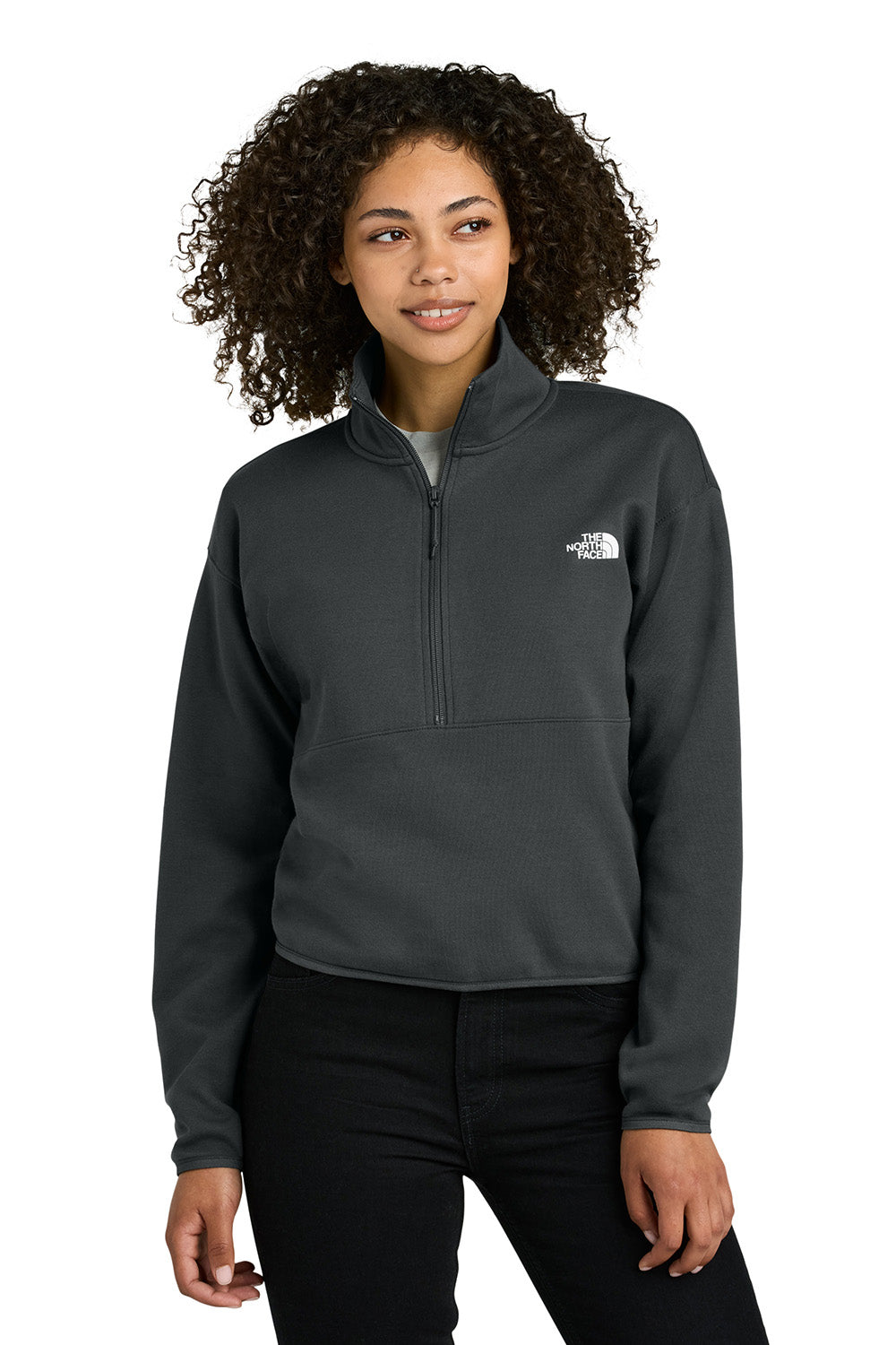 The North Face NF0A8C5H Womens Double Knit 1/4 Zip Fleece Jacket Asphalt Grey Model Front